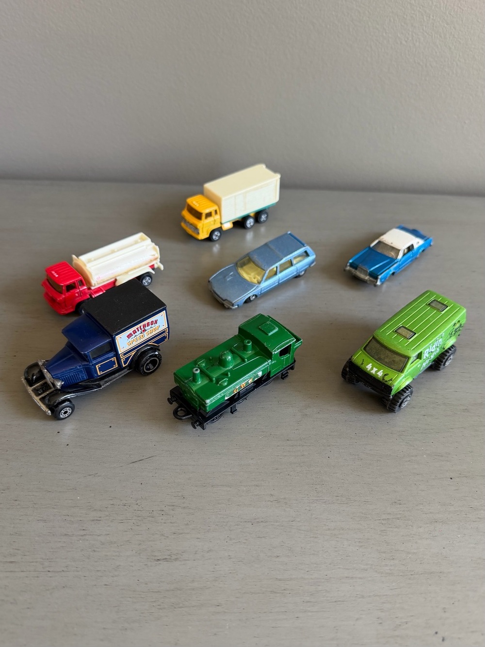 Vintage 70s 80s Mini Toy Cars Vehicles Train Lot of 7- Matchbox Lesney, Tomica